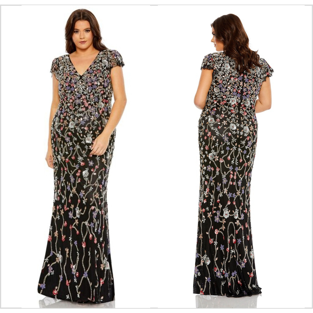 Fabulouss by Mac Duggal 5751 Flare Sleeve Floral Dress Multi-Color, sz 14W